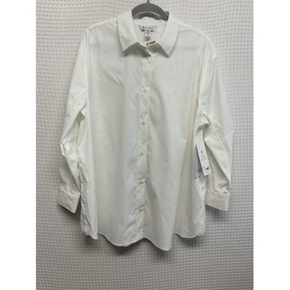 NWT Athleta A-Frame Poplin Ivory/White‎ Button Up Shirt Top Women XL Indonesia